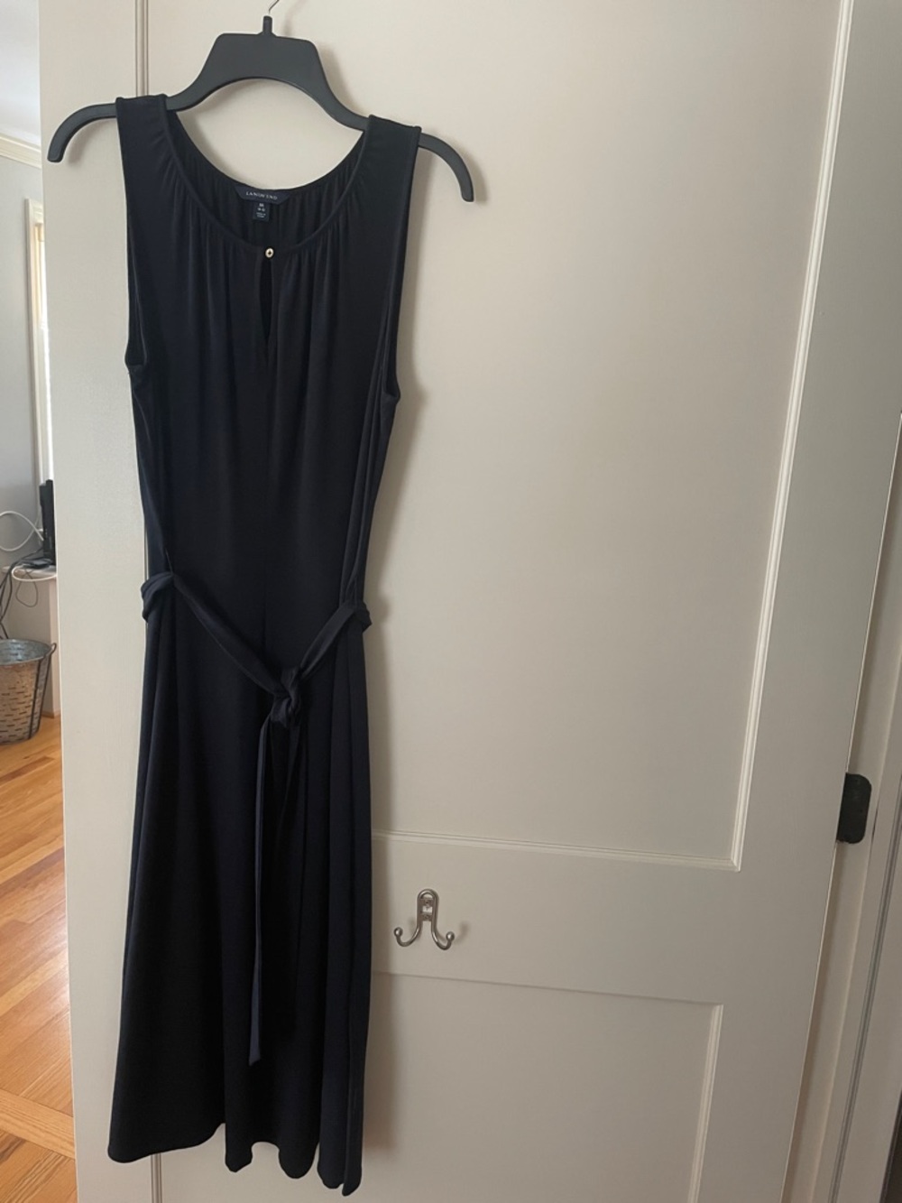 Lands' End Sleeveless Black Midi Dress with Tie Waist; Can be worn without.